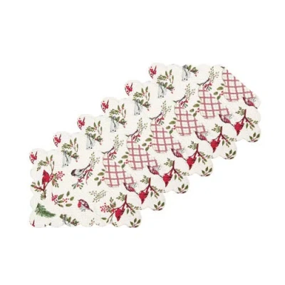 C & F Home C&f Home Christmas Sprig Cardinal & Chickadee Birds Cotton Quilted Placemats, Set Of 6, 13" X 19" In White