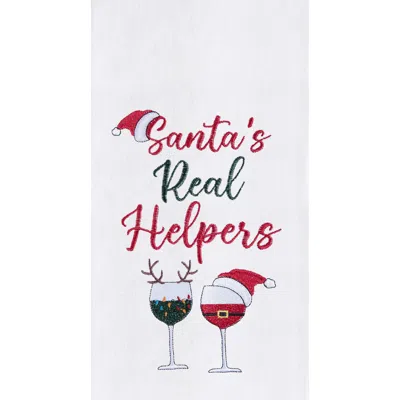 C & F Home C&f Home Christmas Theme "santa's Real Helpers" Red & White Wine Glasses Cotton Flour Sack Kitchen D