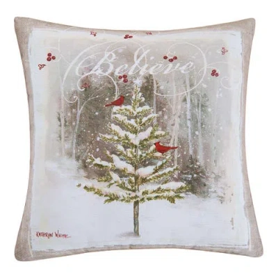 C & F Home C&f Home Christmas Tree "believe" Premium Indoor/outdoor Accent Throw Pillow, 18" X 18" In Gray