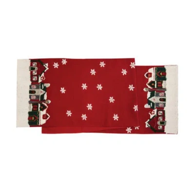 C & F Home C&f Home Christmas Village Table Runner 14" X 72" In Red