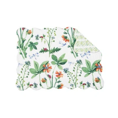 C & F Home C&f Home Clover Bug Floral Scalloped Cotton Placemats, Set Of 6, 13" X 19" In Green