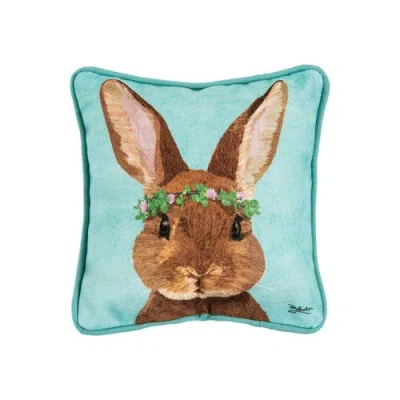C & F Home C&f Home Clover Crown Wreath Easter Bunny Cotton Blend Mini Accent Pillow 8" X 8" In Multi