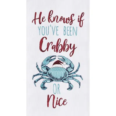 C & F Home C&f Home Coastal Beach Christmas "he Knows If You Been Crabby Or Nice" Embroidered Flour Sack Dishto In White