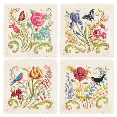 C & F Home Colonial Williamsburg Embroidered Garden Floral Plate Set Of 4 In Multi-colored