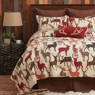 C & F Home Colton Lodge Cotton Reversible Quilt Set In Brown,red