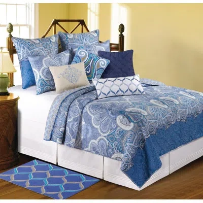 C & F Home Daphne Blue Damask Cotton Euro Sham In Cream;tan