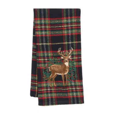 C & F Home C&f Home Deer Botanical Embroidery On Plaid Christmas Towel In Multi