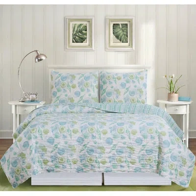 C & F Home Delray Beach Cotton Blend Quilt Set In Blue