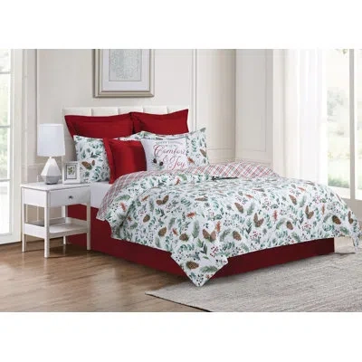 C & F Home Delwyn Cardinal Green/red Cotton Reversible Christmas Quilt Set In Green,red