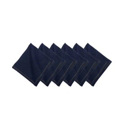 C & F Home C&f Home Denim Machine Navy Blue Washable Hemstitch Napkins Set Of 6