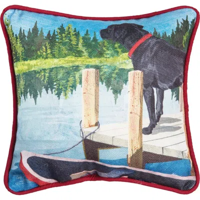 C & F Home C&f Home Dog On Lake Pier With Boat Raft Printed Accent Pillow, 8" X 8" In Blue