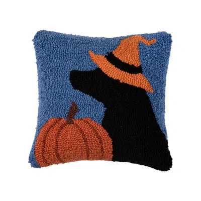C & F Home Dog Witch Halloween Hooked Throw Pillow 12" X 12" In Blue