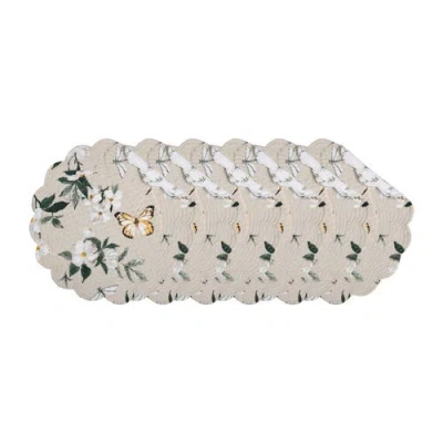 C & F Home C&f Home Dogwood Meadows Round Scalloped Placemats Set Of 6 Floral Butterfly Design, 17" In Neutral