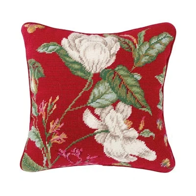 C & F Home Double Magnolia Needlepoint Pillow In Green;red