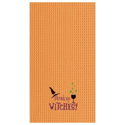 C & F Home C&f Home Drink Up Witches Halloween Cotton Waffle Weave Kitchen Towel In Orange