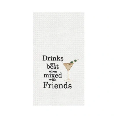C & F Home C&f Home "drinks Are Best With Friends" Waffle Weave Dishtowel In Black