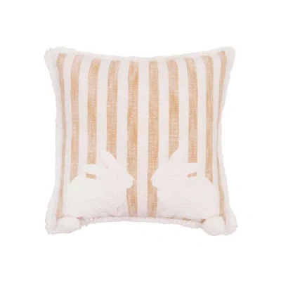 C & F Home C&f Home Easter Bunnies With Stripes Tufted With Poms Throw Pillow, 18" X 18" In White