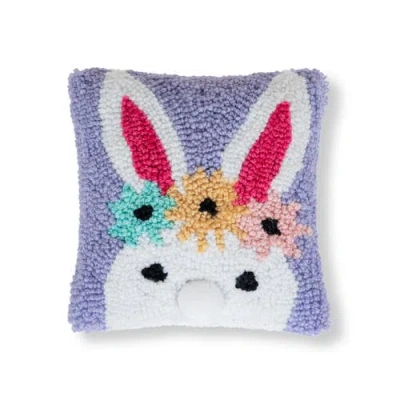 C & F Home C&f Home Easter Bunny Flower Crown Small Petite Mini Hooked Accent Pillow 8" X 8" In Multi