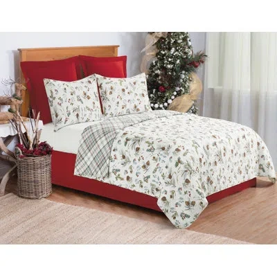 C & F Home Edith Cotton Reversible Quilt Set In White