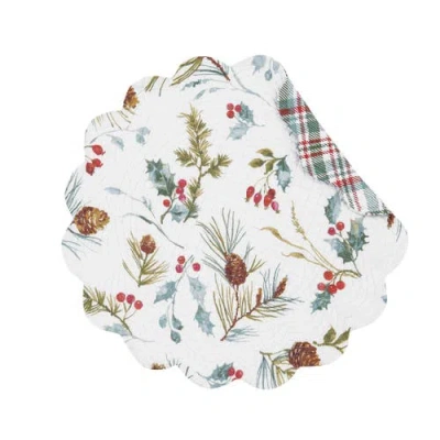 C & F Home C&f Home Edith Round Quilted Reversible Holly Botanical Placemats Set Of 6, 17" In White