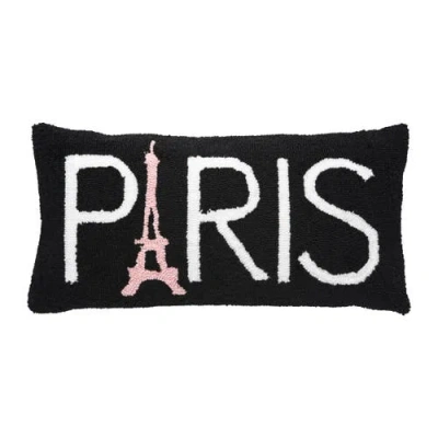 C & F Home C&f Home Eiffel Tower "paris" Hooked Accent Pillow, 12" X 24" In Black