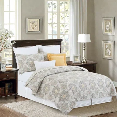 C & F Home Elaina Medallion Gray Cotton Reversible Quilt Set