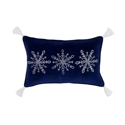 C & F Home Embellished Woven Snowflake On Blue Velvet On Lumbar Throw Pillow 14" X 22"