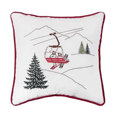 C & F Home Embroidered Ski Lift Winter Sports Christmas Tree Throw Pillow 12" X 12" In Green