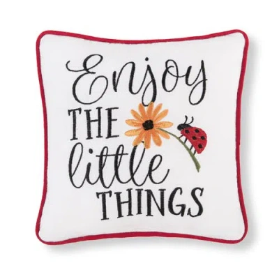 C & F Home C&f Home "enjoy The Little Things" Ladybug Sunflower Cotton Blend Mini Accent Pillow 10" X 10" In White