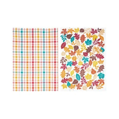C & F Home C&f Home Fall Leaves & Plaid Printed Woven Kitchen Dishtowels Set Of 2 In Multi