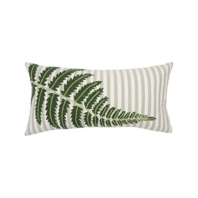 C & F Home C&f Home Fern Leaves Stripes Embroidered Woven Throw Pillow, 12" X 24" In Green