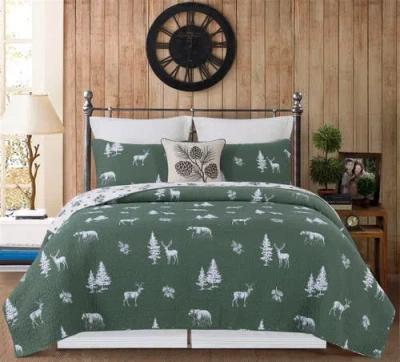 C & F Home C&f Home Fernwood Forest Cotton Blend King Bed 3-piece Quilt Set In Green