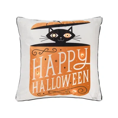 C & F Home Festive Fright Cat Light-up Led Light-up Halloween Throw Pillow In Black;white;orange