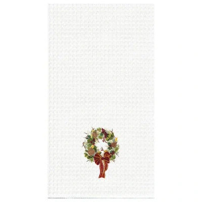 C & F Home C&f Home Festive Wreath Waffle Weave Cotton Kitchen Towel In White