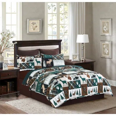 C & F Home Fletcher Forest Cotton Reversible Quilt Set In Brown