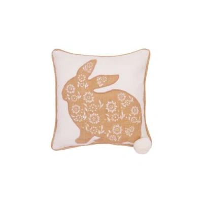 C & F Home C&f Home Floral Easter Bunny Burlap With Pom Embroidered Throw Pillow, 12" X 12" In Brown