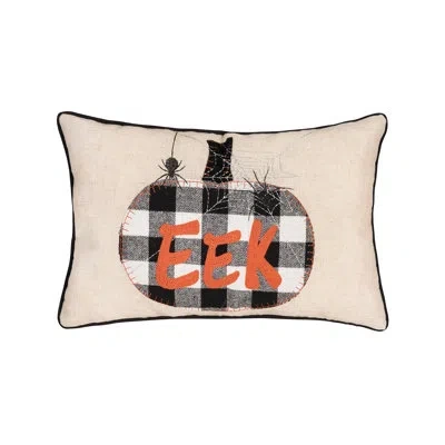 C & F Home Franklin Plaid Black Pumpkin "eek" Spider Web Halloween Linen Accent Throw Pillow In Black;white;orange