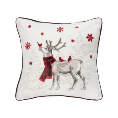 C & F Home C&f Home Frosty Reindeer Deer & Cardinal Embellished Accent Throw Pillow, 18" X 18" In White