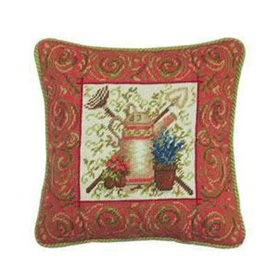 C & F Home Garden Tools Number 2 Needlepoint Pillow In Green;pink