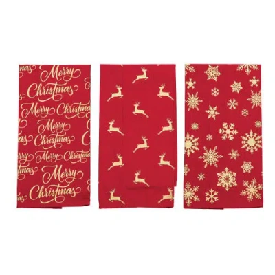 C & F Home C&f Home Glistening Gold Printed Kitchen Towel Set Of 3 In Red