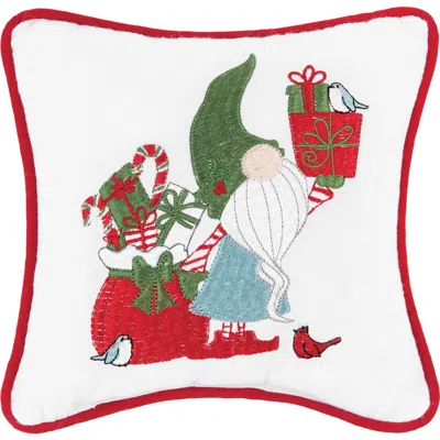 C & F Home C&f Home Gnome Presents Embroidered Cotton Small/petite Accent Pillow, 8" X 8" In White