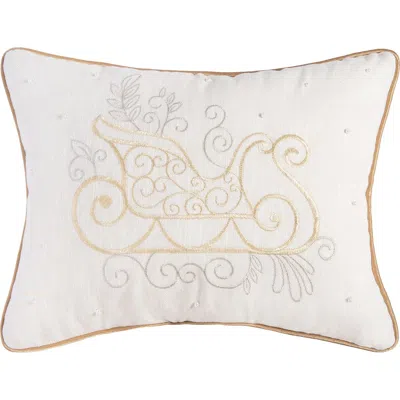 C & F Home C&f Home Golden Champagne Sleigh Embroidered Accent Pillow, 12" X 16" For Christmas In White