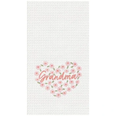 C & F Home C&f Home Grandma Mother's Day Floral Kitchen And Bathroom Embroidered Waffle Hand Towel In Pink