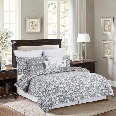 C & F Home Gray/cream Cotton Reversible Quilt Set In Gray,cream
