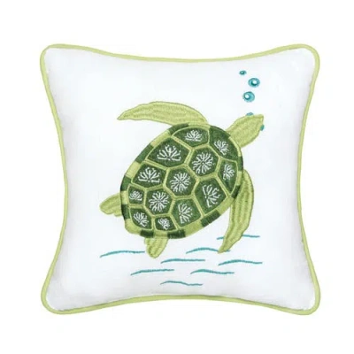 C & F Home C&f Home Green Turtle Cotton Blend Mini Accent Pillow 10" X 10"