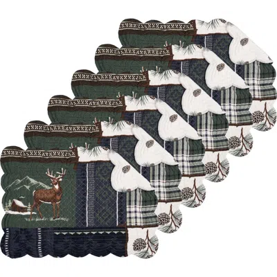 C & F Home C&f Home Greenstone Pines Scalloped Placemats Set Of 6 Black Bear Moose, 13" X 19"