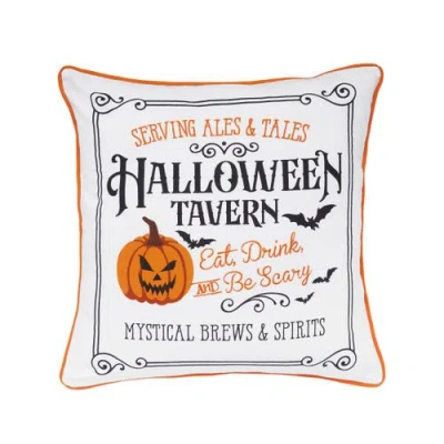 C & F Home C&f Home Halloween Tavern Pumpkin Jack-o-lantern Accent Throw Pillow, 18" X 18" In White