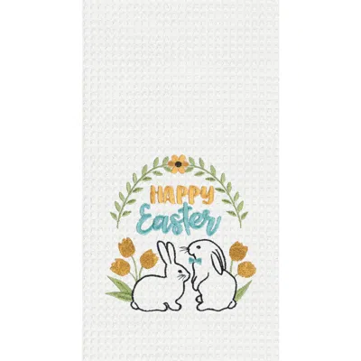 C & F Home C&f Home "happy Easter" Bunny Rabbits 100% Cotton Waffle Weave Dishtowel In White