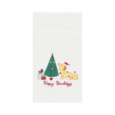 C & F Home C&f Home "happy Howlidays" Embroidered Waffle Weave Kitchen Towel In White