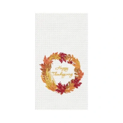 C & F Home C&f Home Happy Thanksgiving Wreath Embroidered Waffle Weave Kitchen Towel In Multi